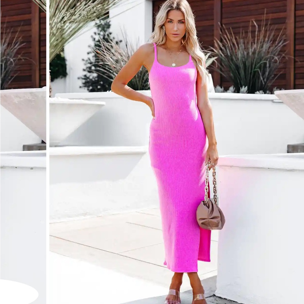 Vici LUNA RIBBED KNIT MIDI DRESS - PINK -